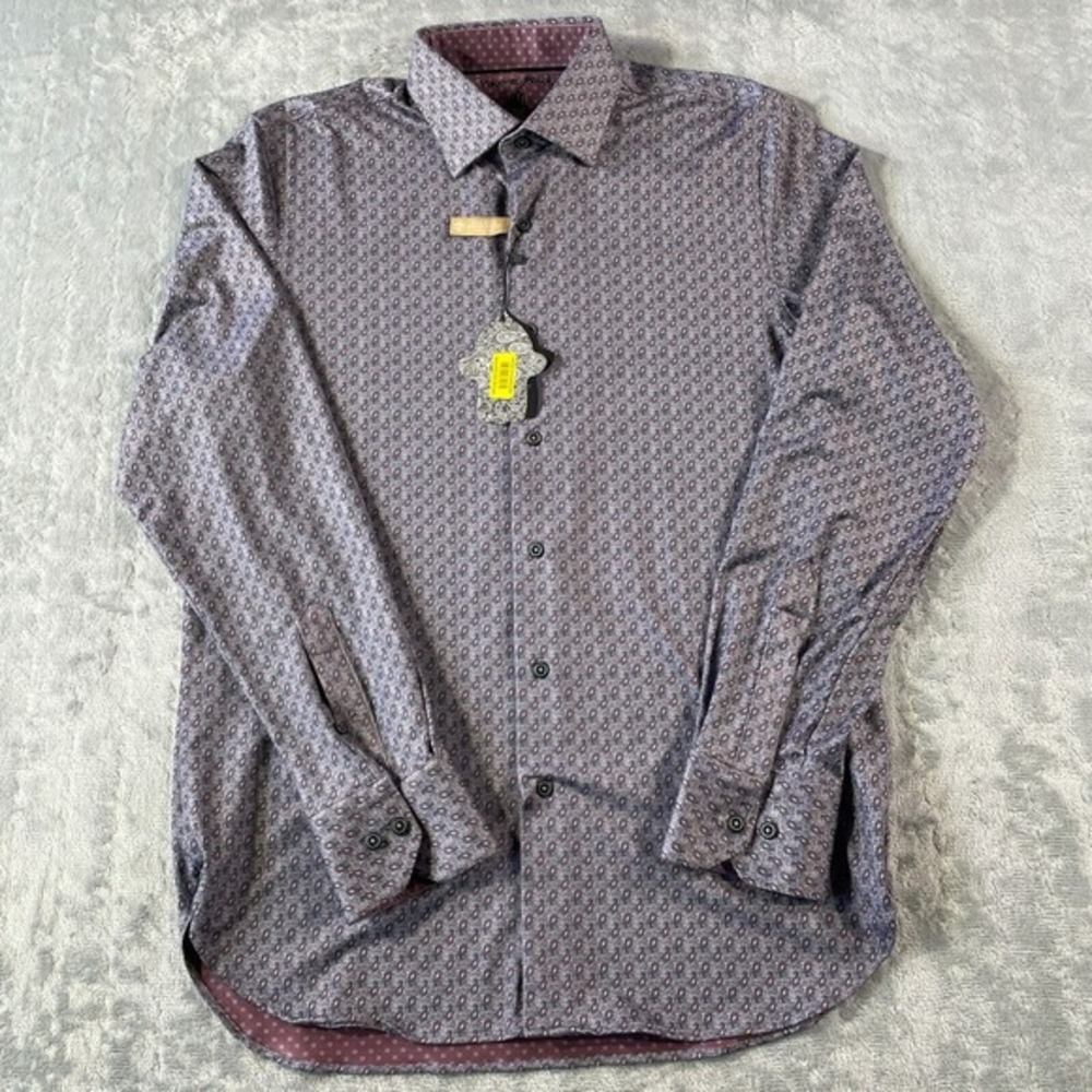Visconti Black Shirt Men Size Small Paisley‎ Geometric Casual Office CoolTouch